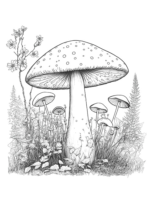 Forest mushrooms coloring book