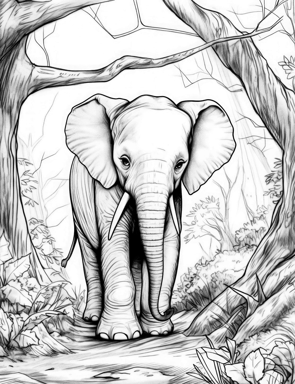 Majestic elephant coloring pages for adults and kids