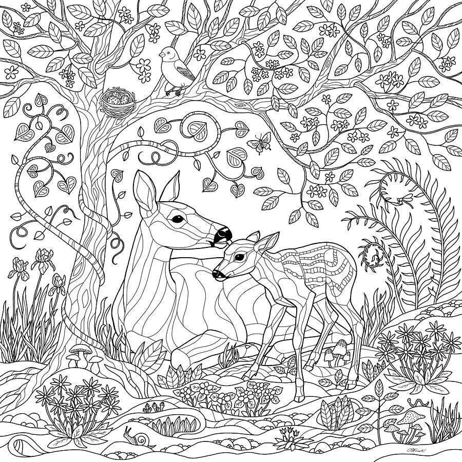 Deer fantasy forest coloring page digital art by crista forest