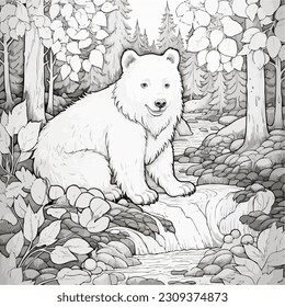 Bear forest illustration coloring book black stock illustration