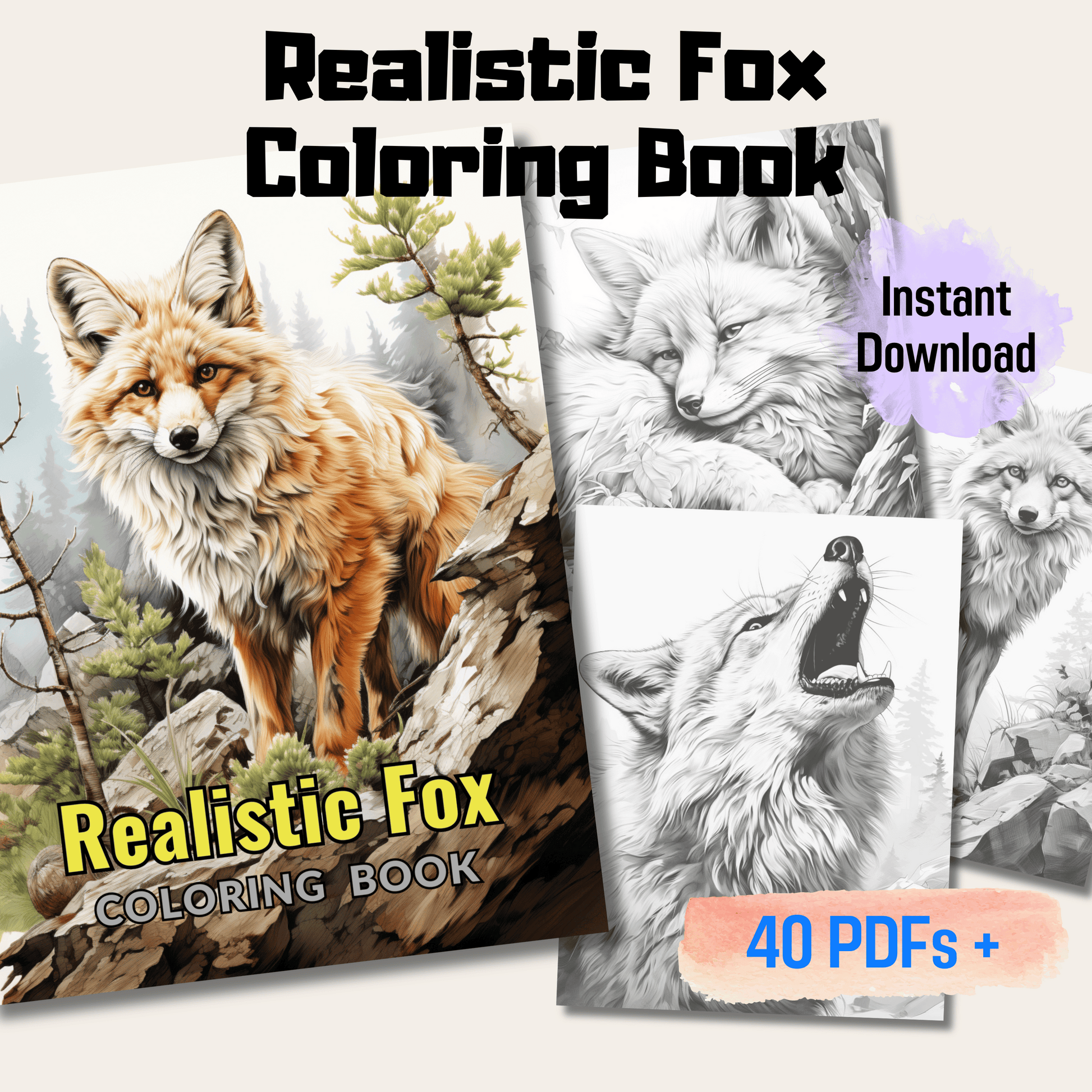 Pages realistic fox grayscale coloring book instant download prin â funny print for you