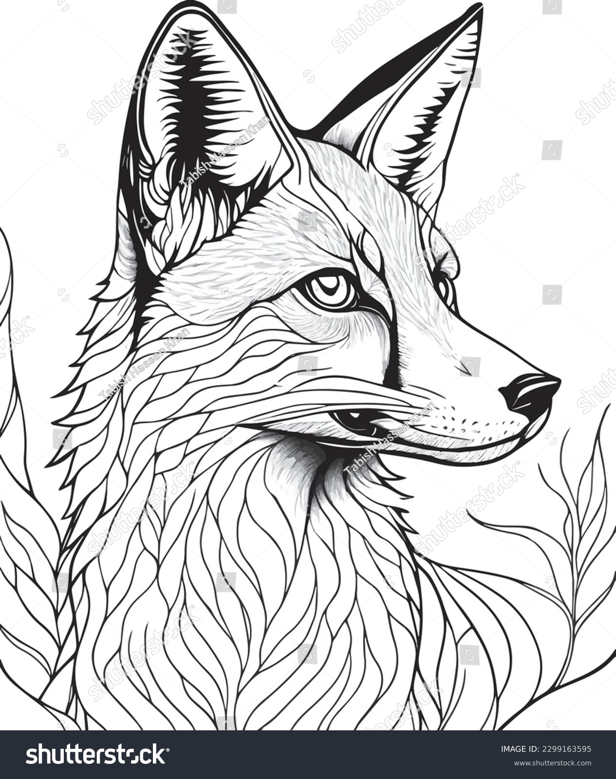 Beautiful fox coloring page adults photo stock vector royalty free