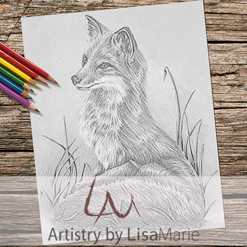 Fox on grass printable coloring book page â artistry by lisa marie