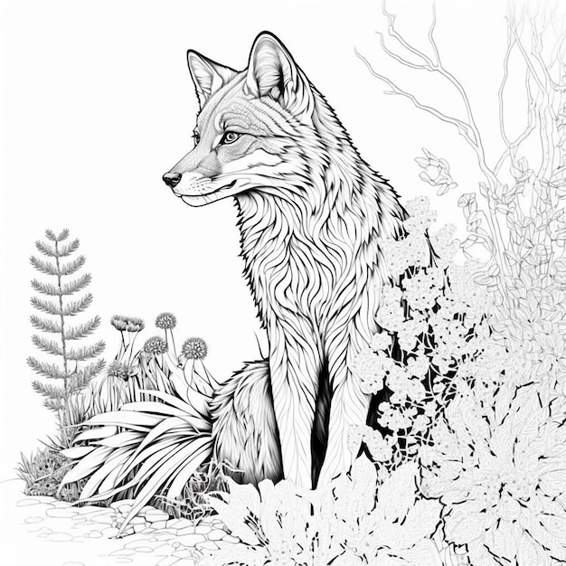 Premium photo fox coloring page black and white for coloring book