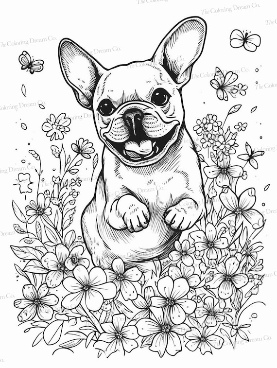 French bulldog coloring book frenchies printable coloring pages printable pdf adults kids coloring pages grayscale instant download download now