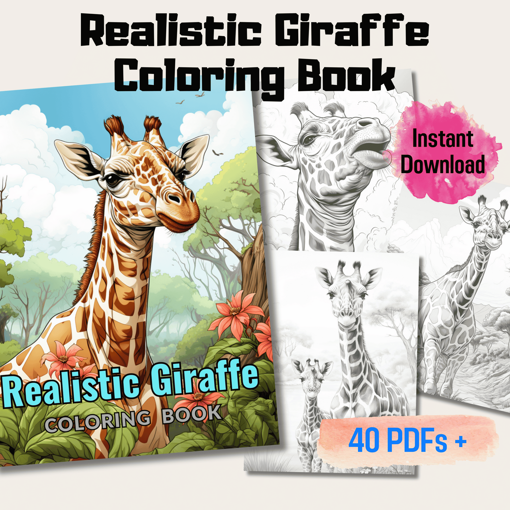 Pages realistic giraffe grayscale coloring book instant download â funny print for you