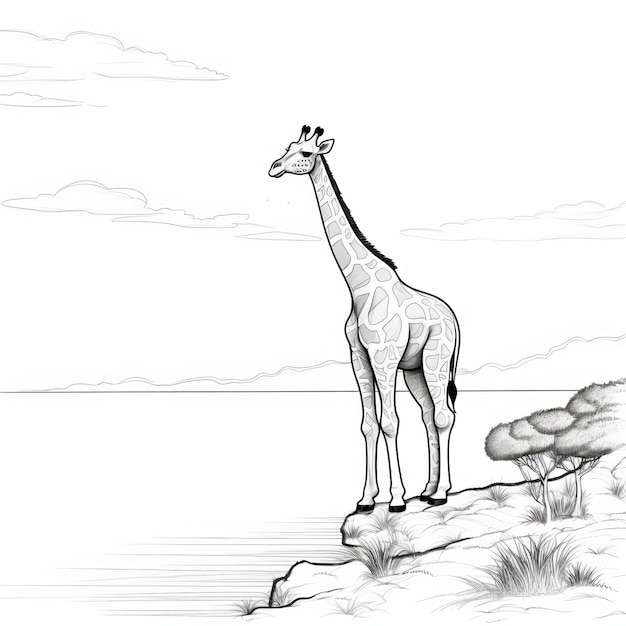 Premium ai image detailed giraffe coloring pages with flattened perspective