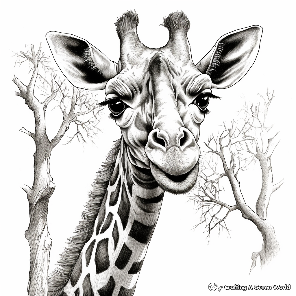 Realistic giraffe coloring pages