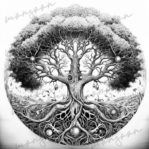 Tree of life grayscale coloring book printbook â monsoon publishing usa