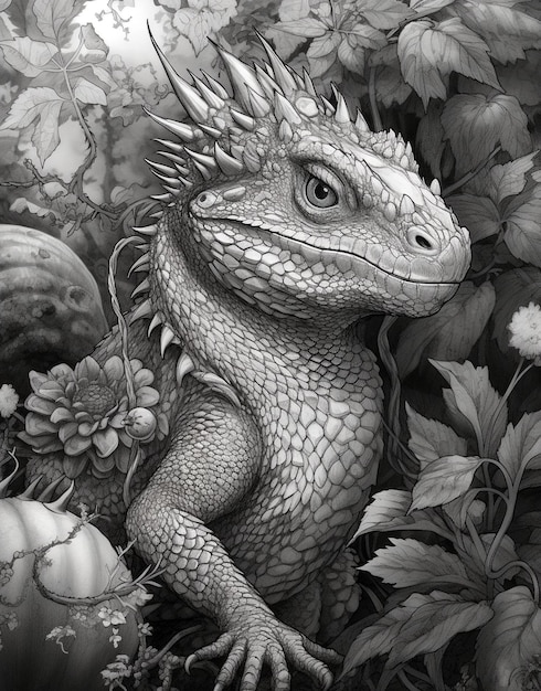 Premium ai image dragon grayscale coloring page