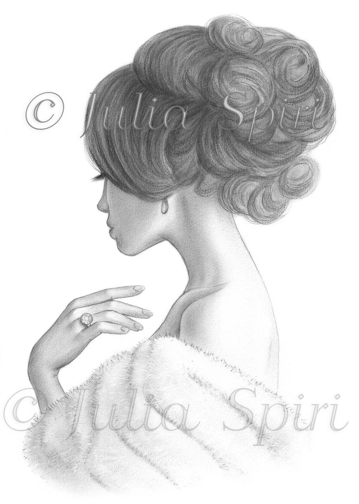 Grayscale coloring page realistic women portrait elegant beauty â the art of julia spiri