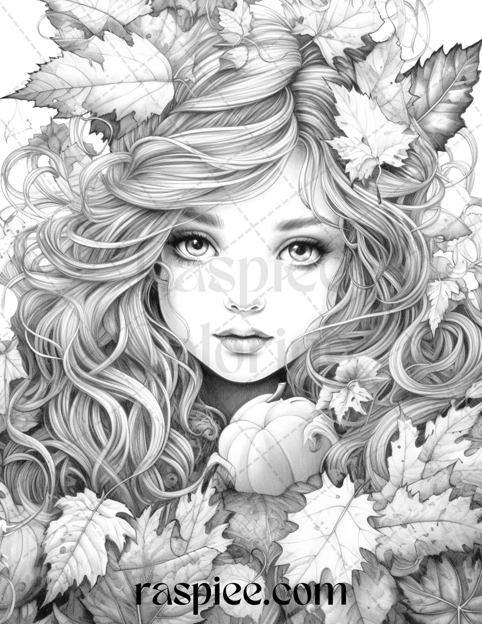 Pumpkin fairy girls grayscale coloring pages printable for adults â coloring