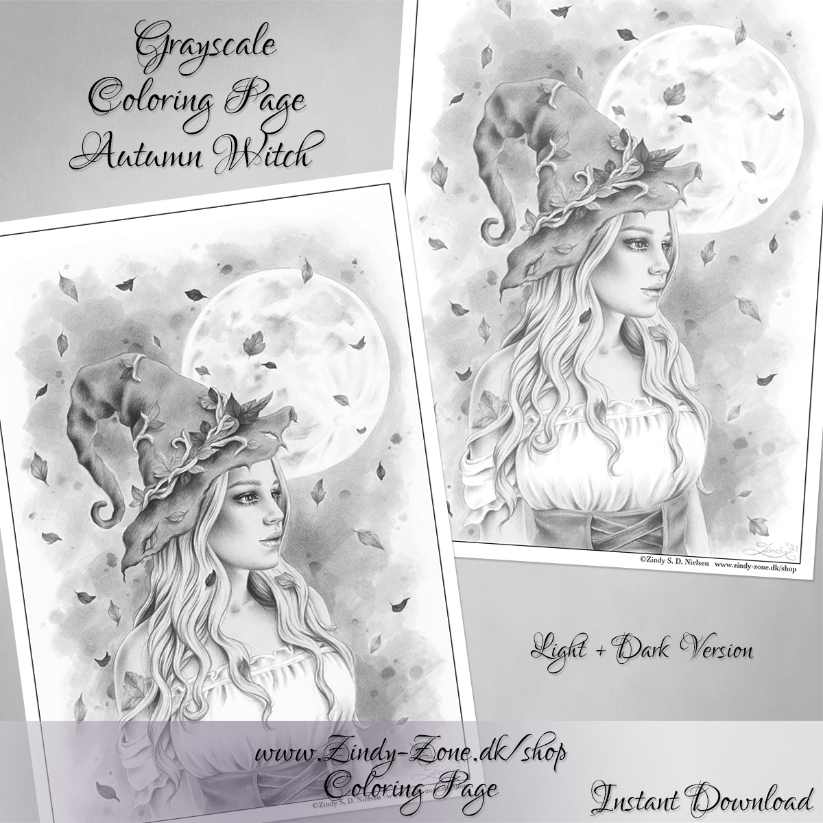 Autumn witch coloring page