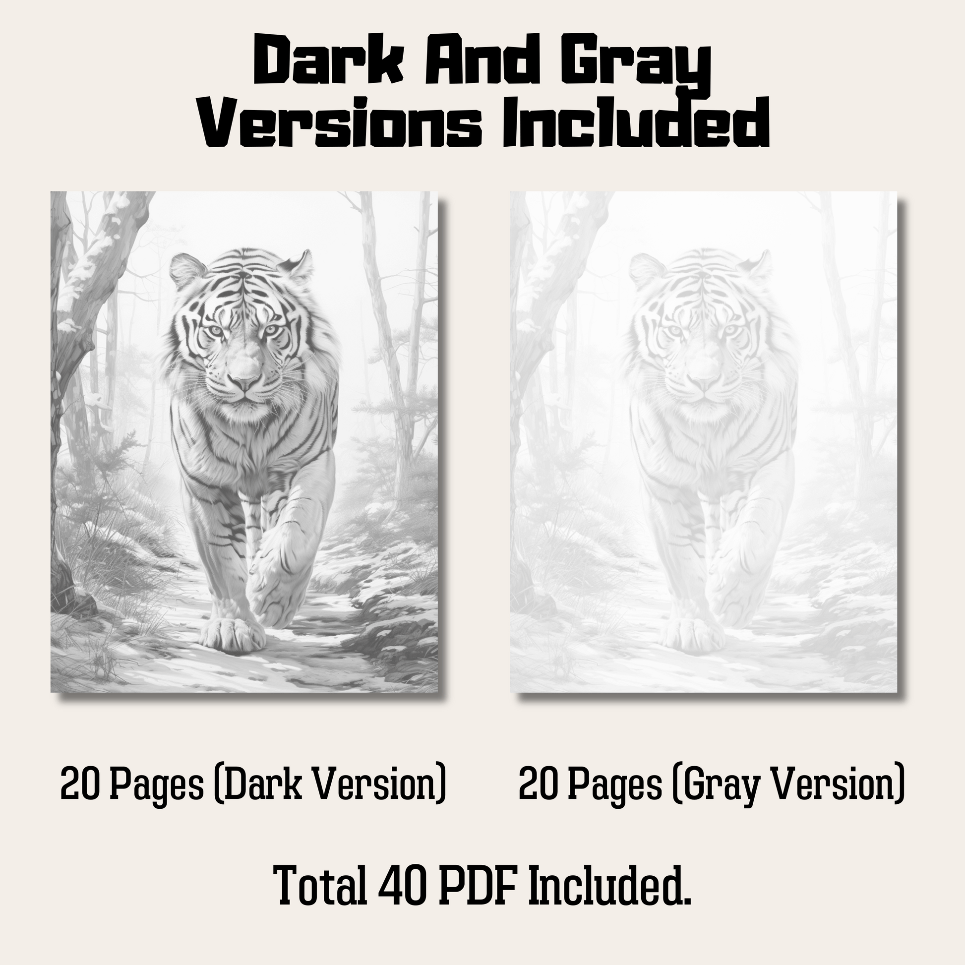 Pages realistic tiger grayscale coloring book instant download pr â funny print for you