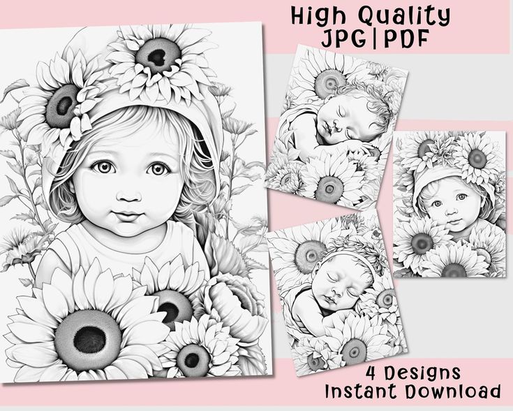 Sunflower baby coloring pages realistic grayscale coloring