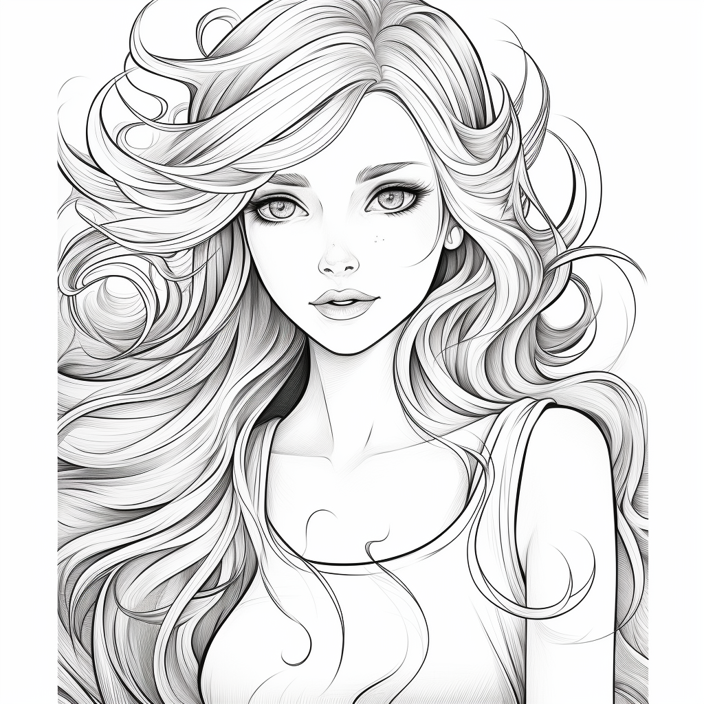Cute long hair realistic girl coloring pages