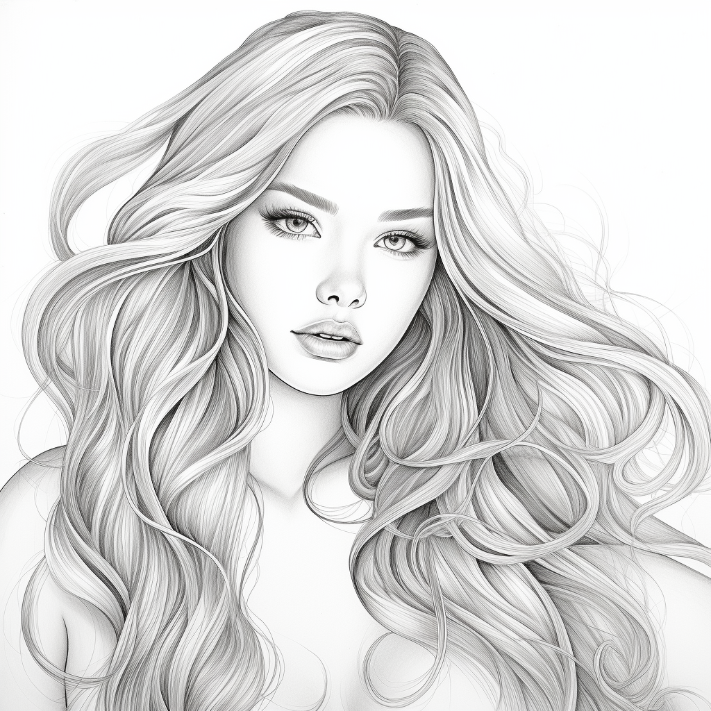 Cute long hair realistic girl coloring pages
