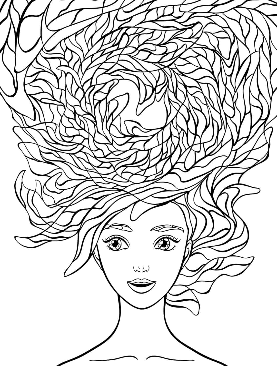 Crazy hair adult coloring pages