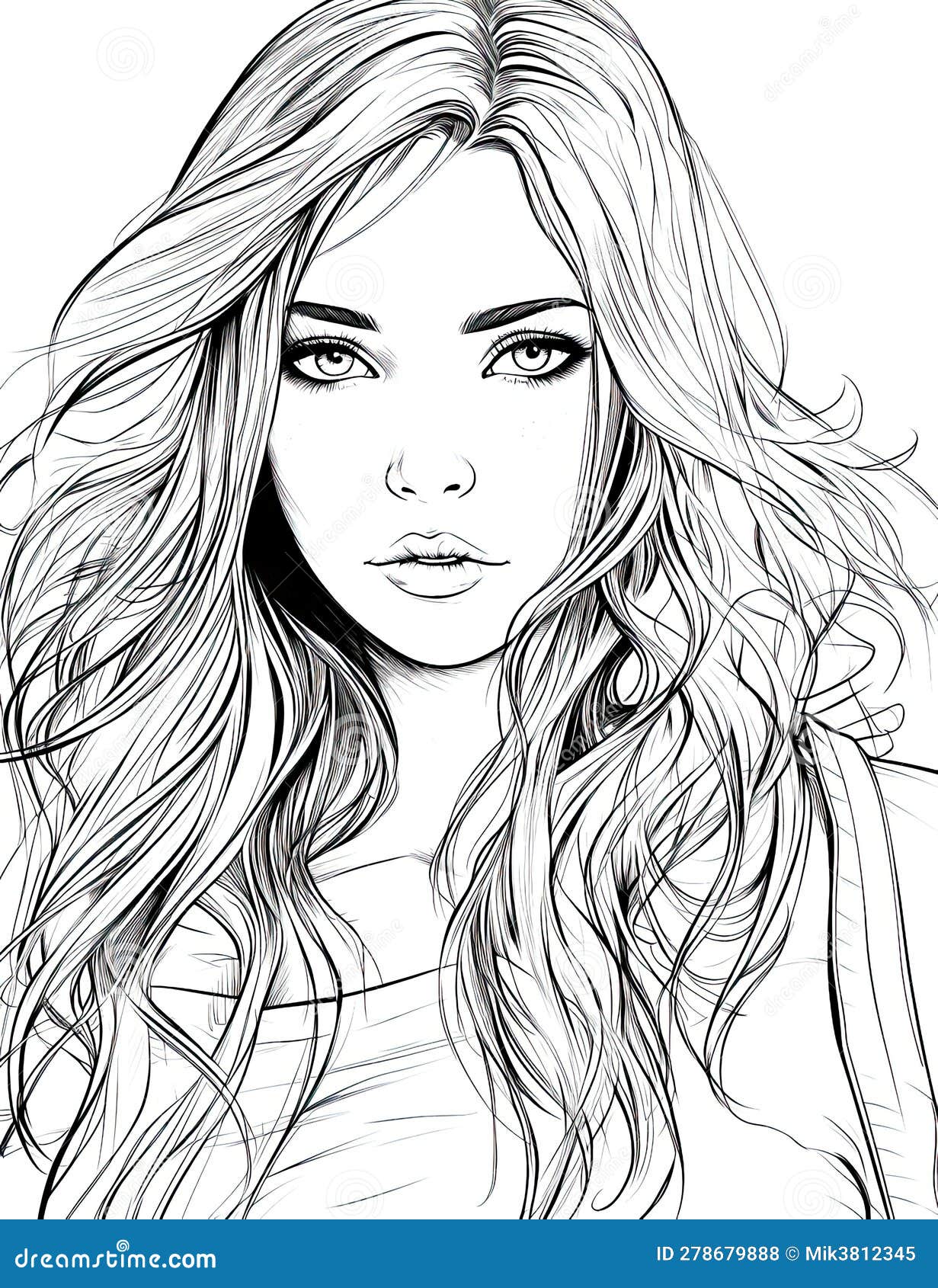 Girls portraits for coloring book stock illustration