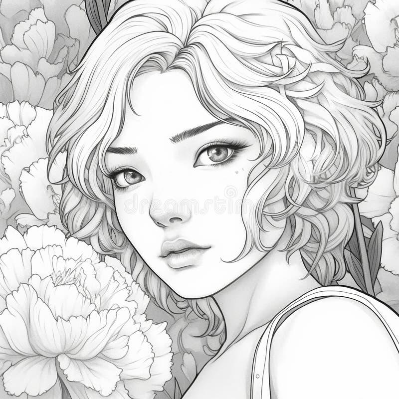 Coloring page girl curly hair stock illustrations â coloring page girl curly hair stock illustrations vectors clipart