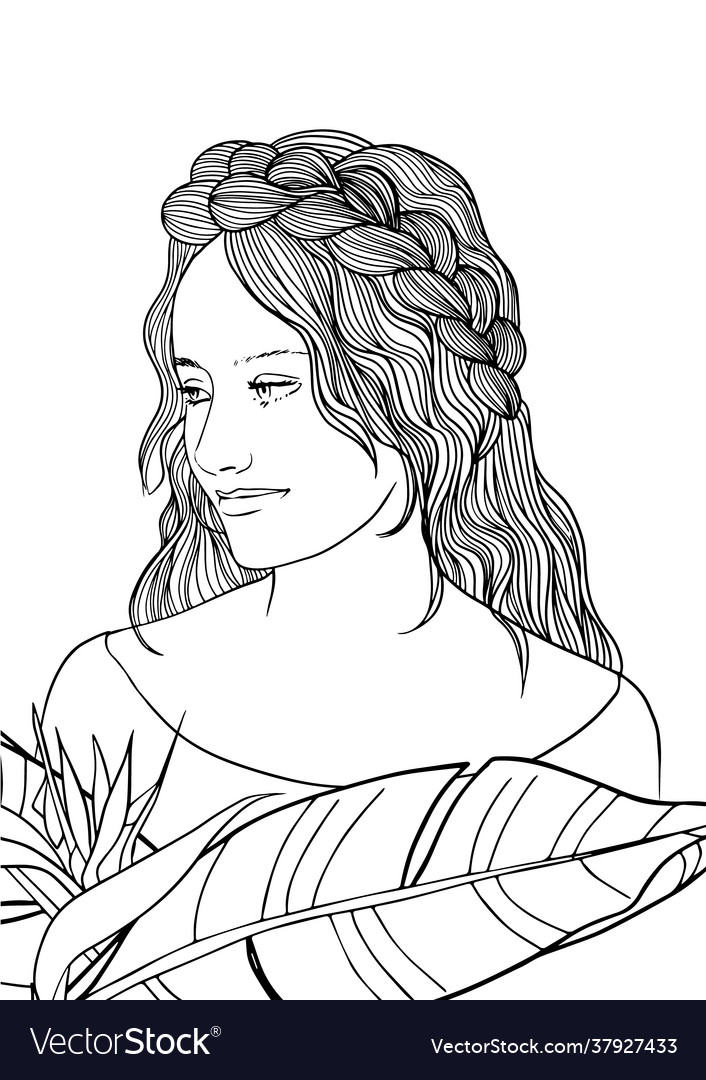Long hair woman portrait coloring page surround vector image