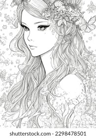 Young beautiful girl long hair coloring page images stock photos d objects vectors