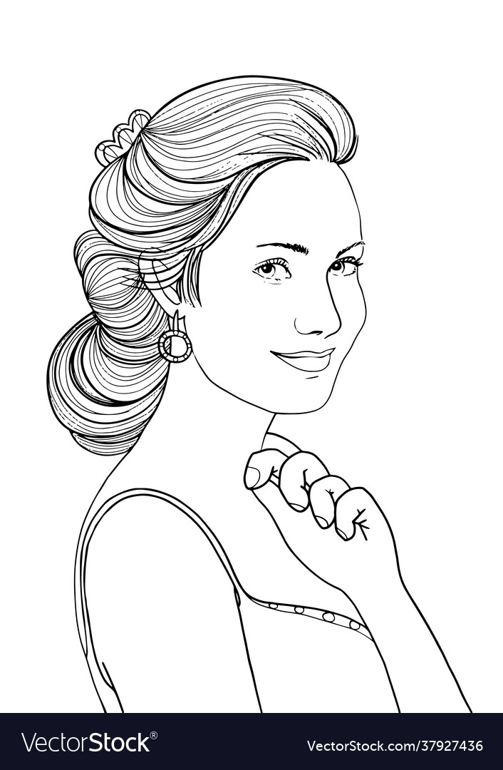 Long hair woman portrait coloring page royalty free vector