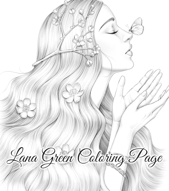 Grace coloring page for adults grayscale coloring page instant download lana green art jpeg pdf