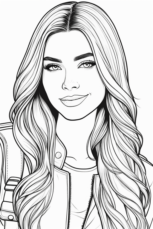 Realistic young women coloring book outline style no color