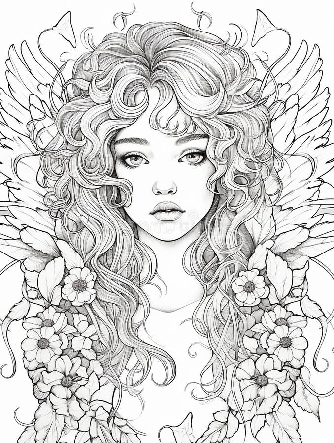 Coloring page girl curly hair stock illustrations â coloring page girl curly hair stock illustrations vectors clipart
