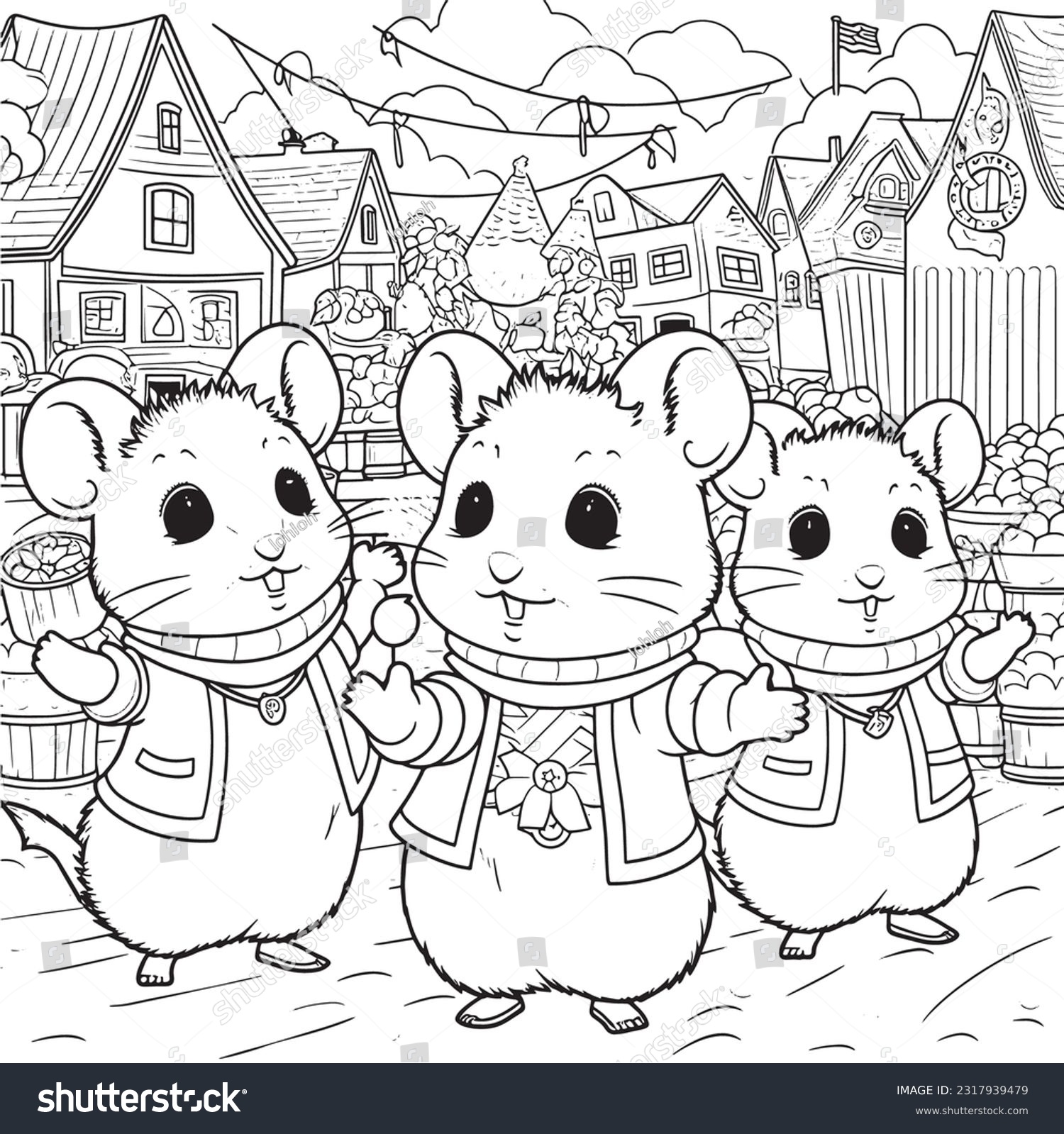 Black white coloring pages kids hamster stock vector royalty free