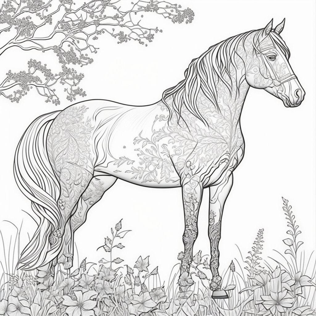 Equine elegance realistic and intricate horse coloring pages for adults