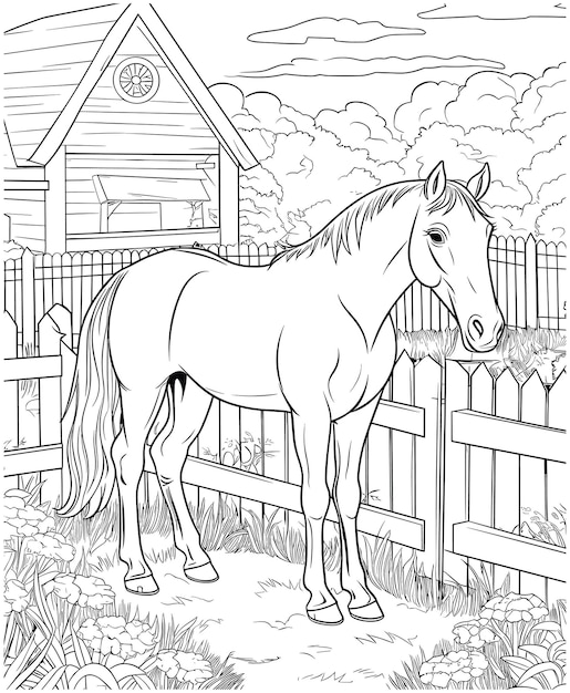 Premium vector realistic horse coloring pages