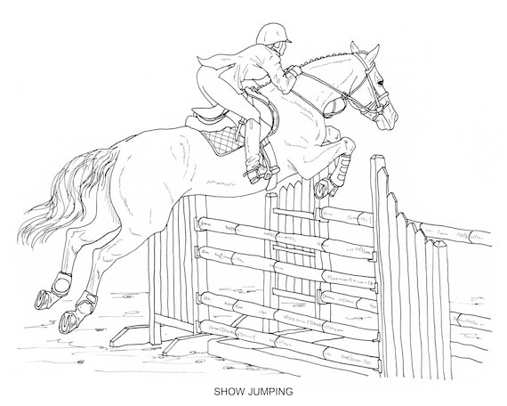 Printable set of english riding coloring pages digital download