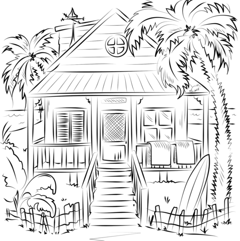 Beach house coloring page free printable coloring pages