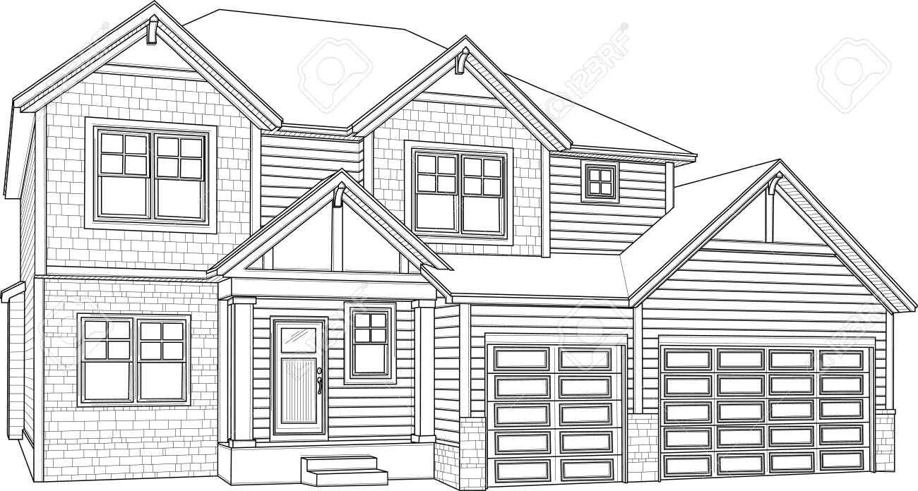 Realistic house sketch vector illustration in black and white for games background pattern decor print for fabrics and other surfaces coloring paper page book royalty free svg cliparts vectors and stock illustration