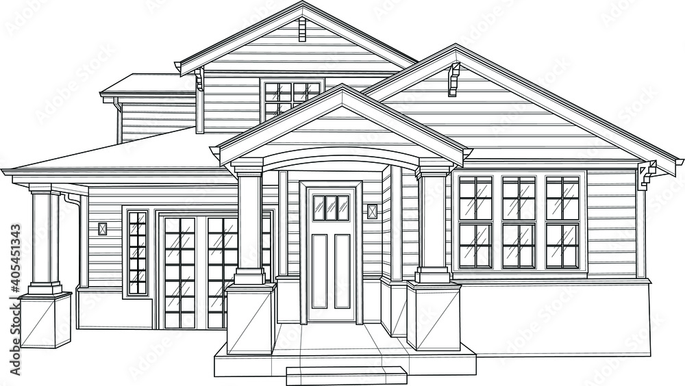 Realistic house sketch template graphic vector illustration in black and white for games background pattern wallpaper decor coloring paper page story book print for fabrics and other surface vector