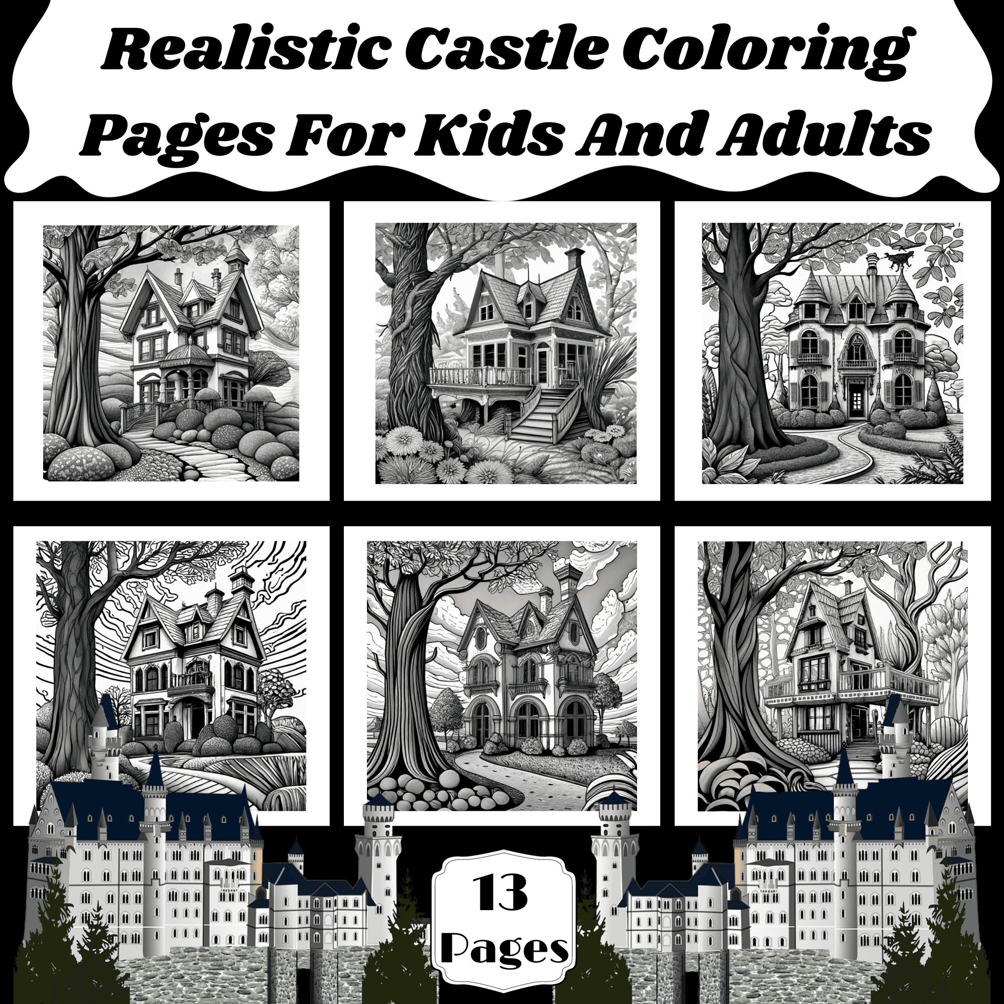 Realistic castle coloring pages for kids and adults made by teachers