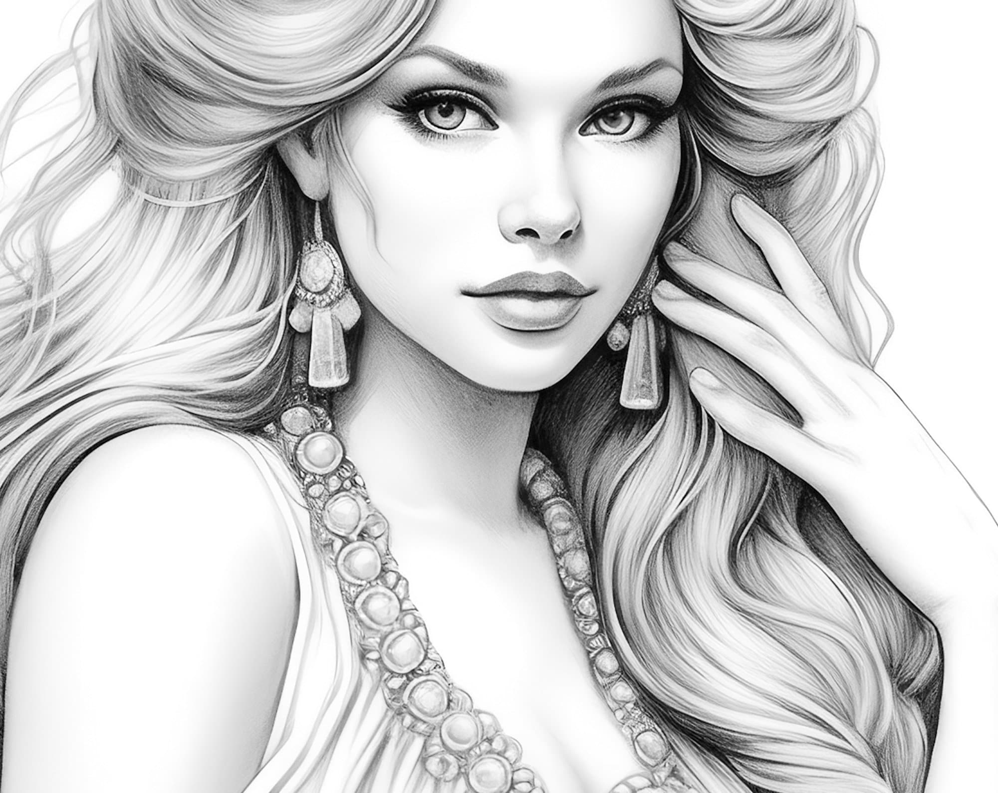 Isabel coloring page for adults beautiful girl grayscale coloring page girl portrait instant download jpeg