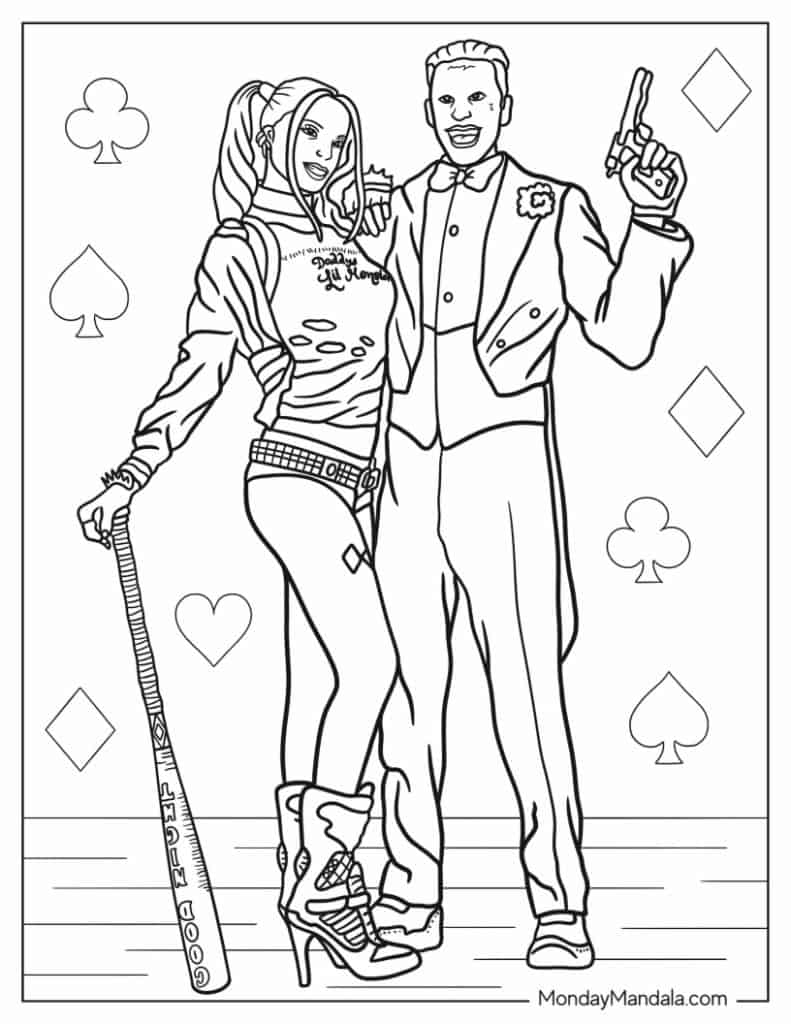 Harley quinn coloring pages free pdf printables