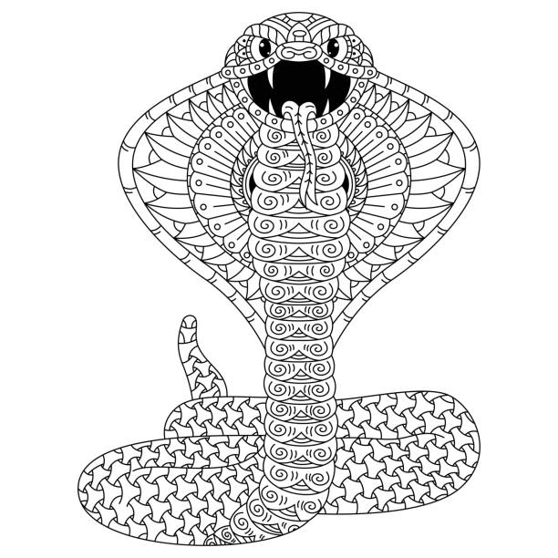 Hand drawn of cobra in mandala style stock illustration