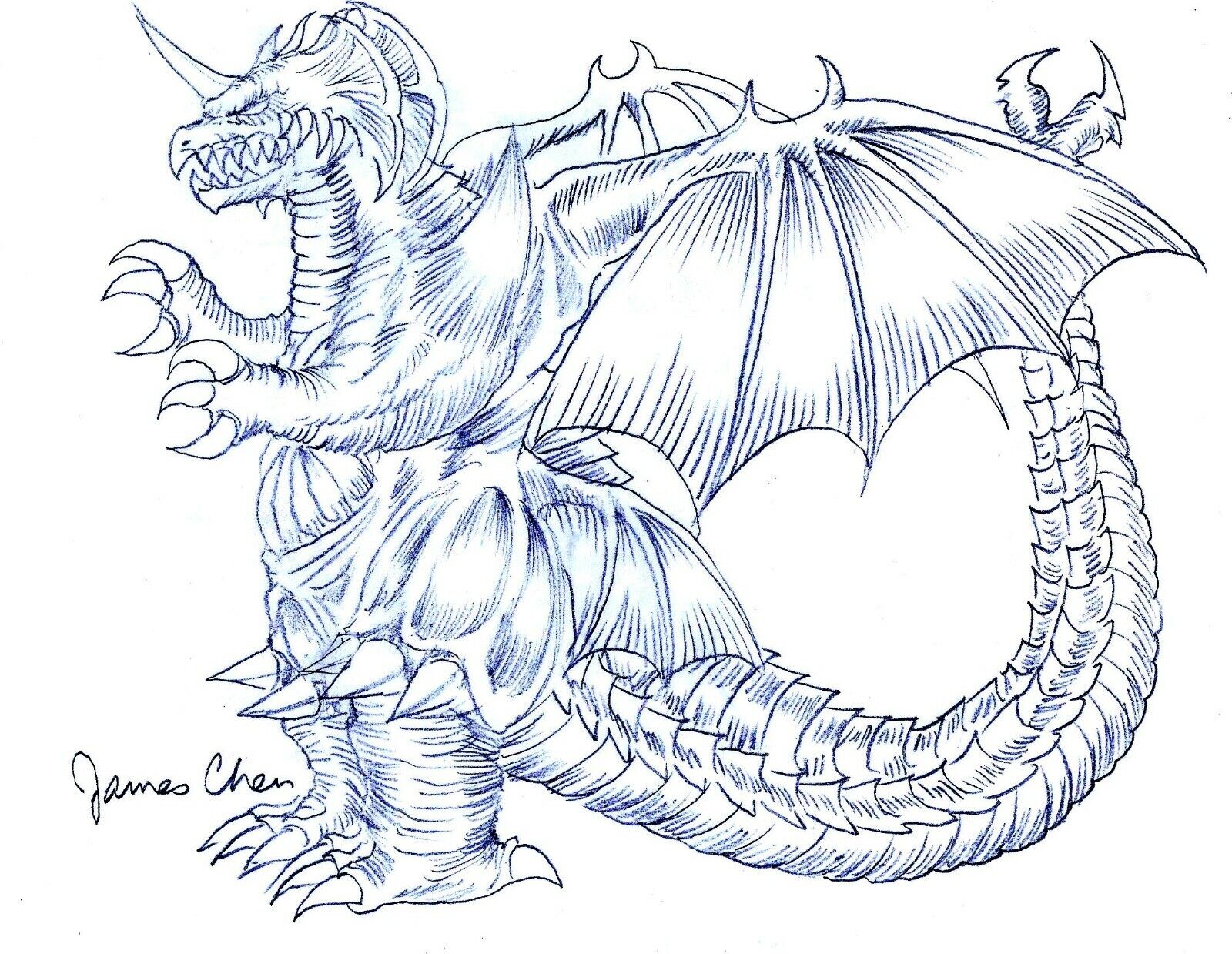 Arch enemy of godzilla original ic art pencil sketch