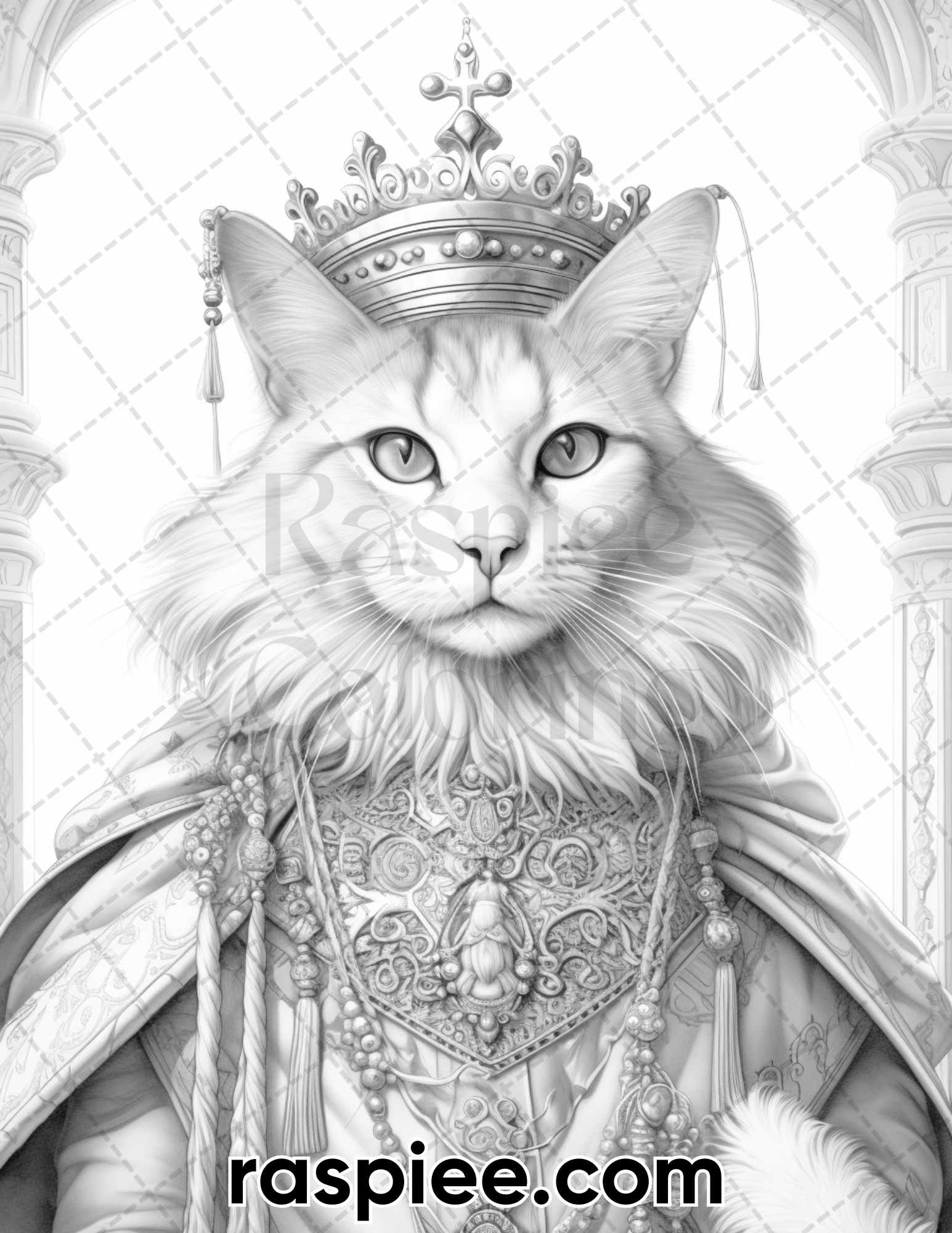 Royal king cat grayscale coloring pages for adults printable pdf i â coloring