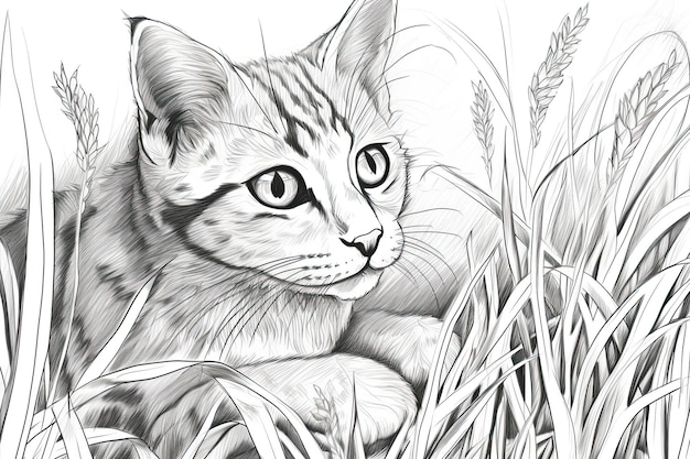 Premium photo a coloring page of a cute kitten an illustration for children to learn to draw generative ai