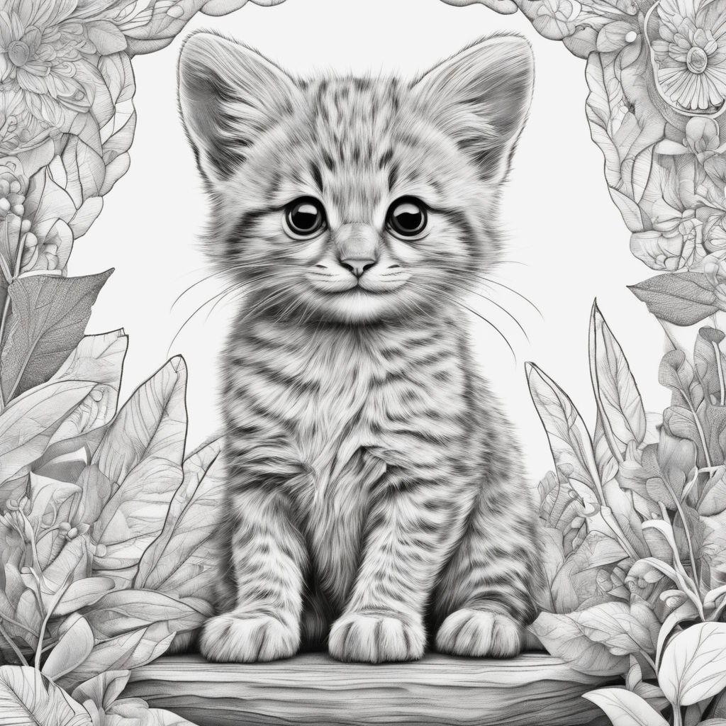 Beautiful paper illustration black and white kitten