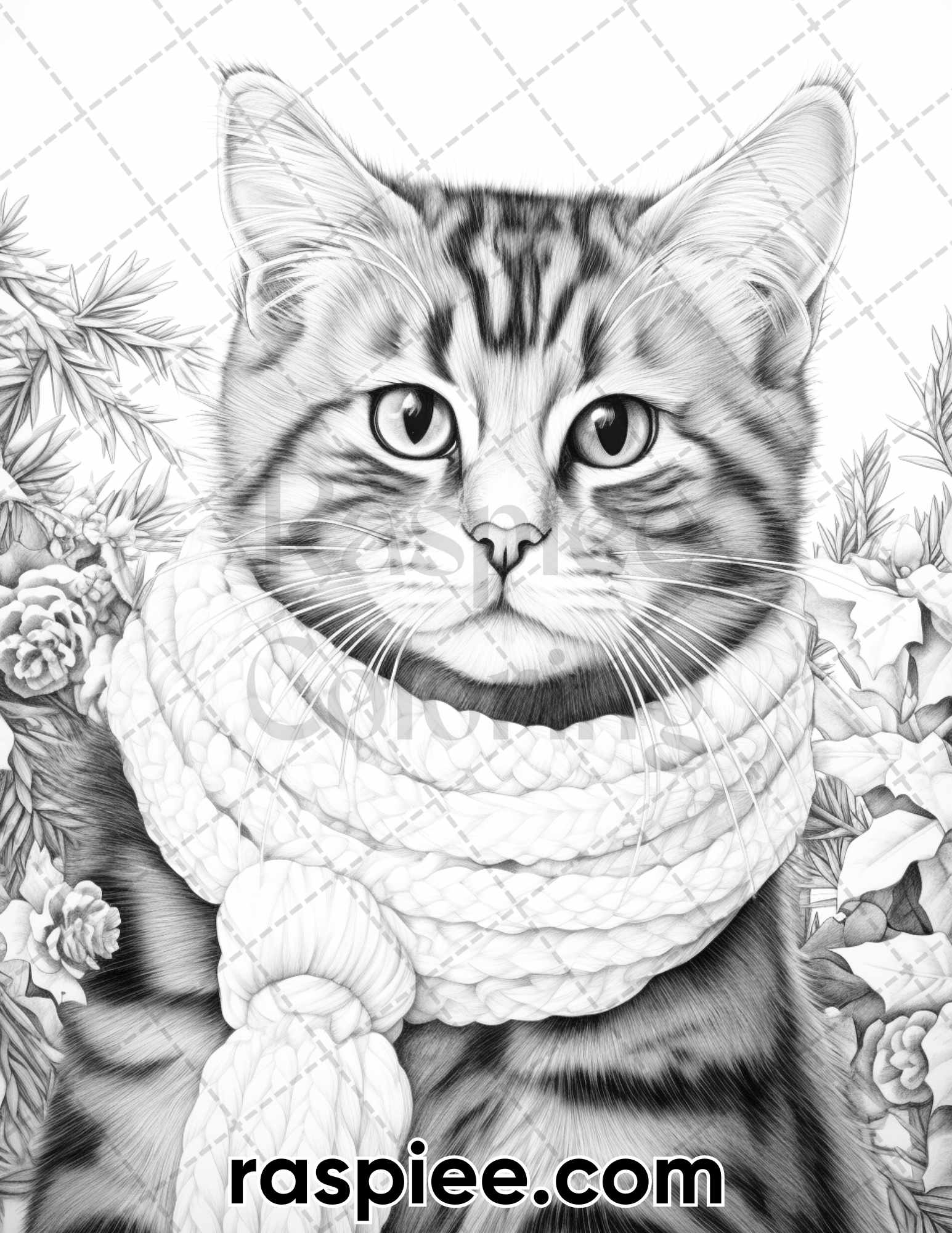 Christmas cats grayscale coloring pages for adults printable pdf i â coloring
