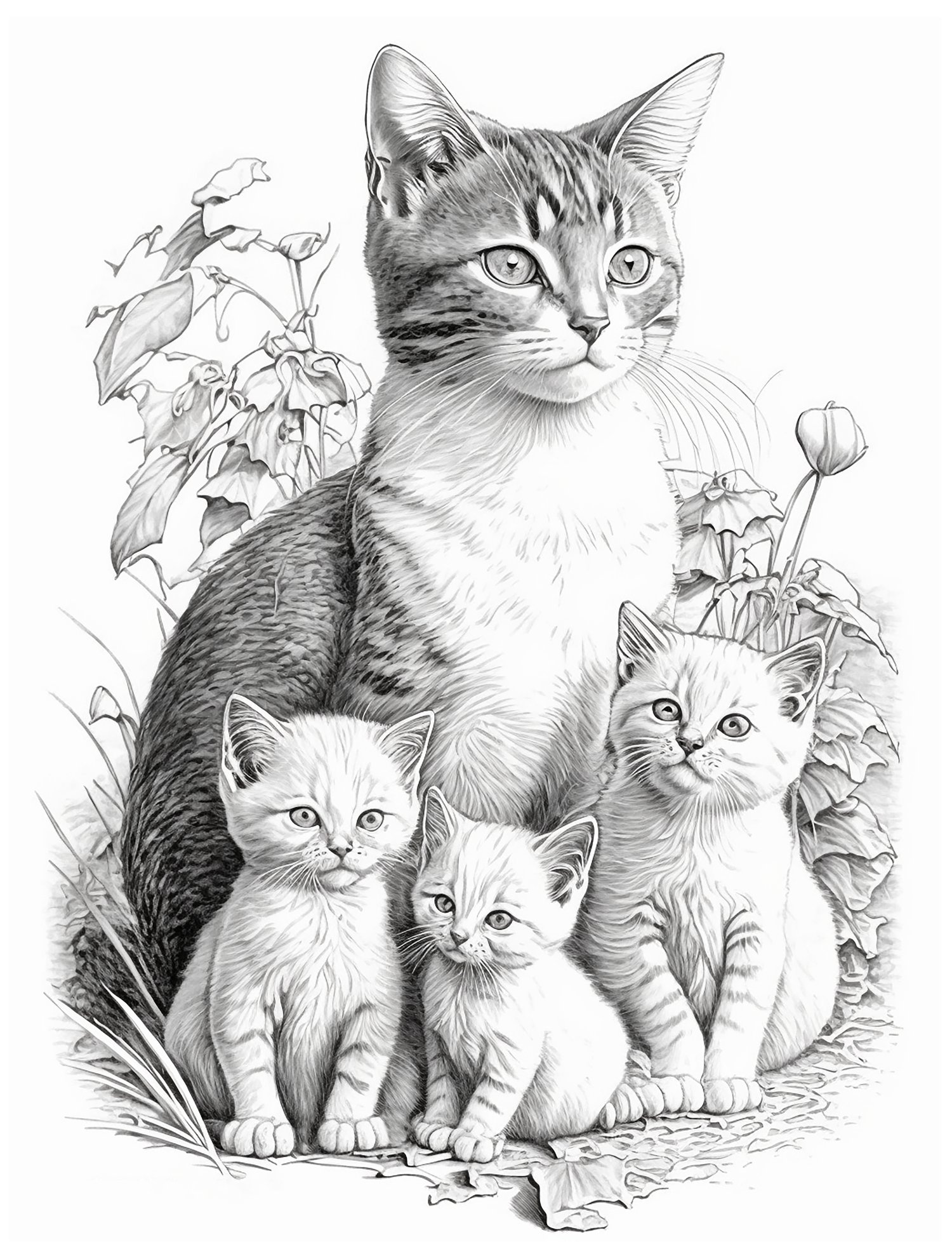 Realistic cat coloring pages