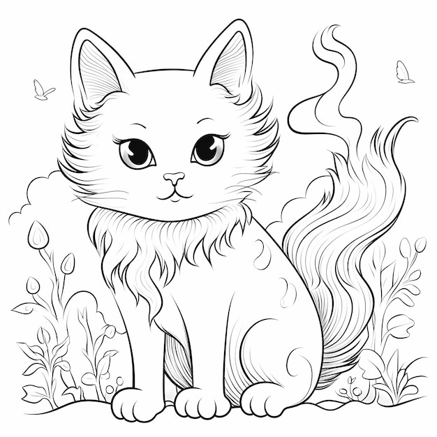 Premium ai image whiskered wonder realistic unicorn cat coloring book page