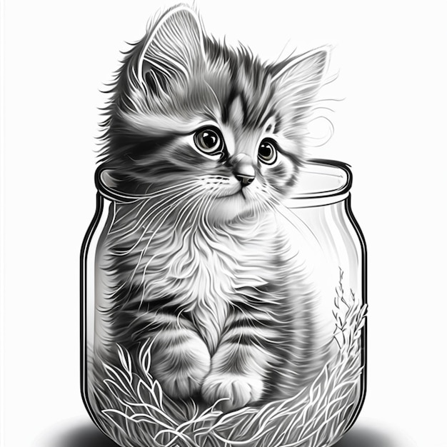 Premium ai image cute kitten coloring page for adults coloring page for kids