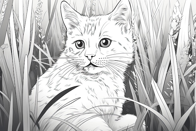 Premium photo a coloring page of a cute kitten an illustration for children to learn to draw generative ai